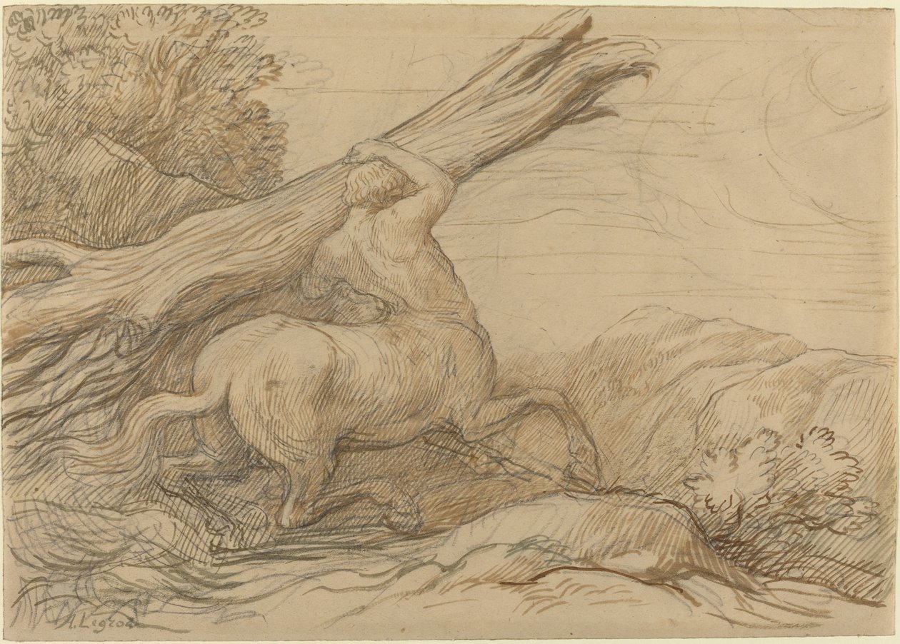 Centaur die een boomstam draagt door Alphonse Legros