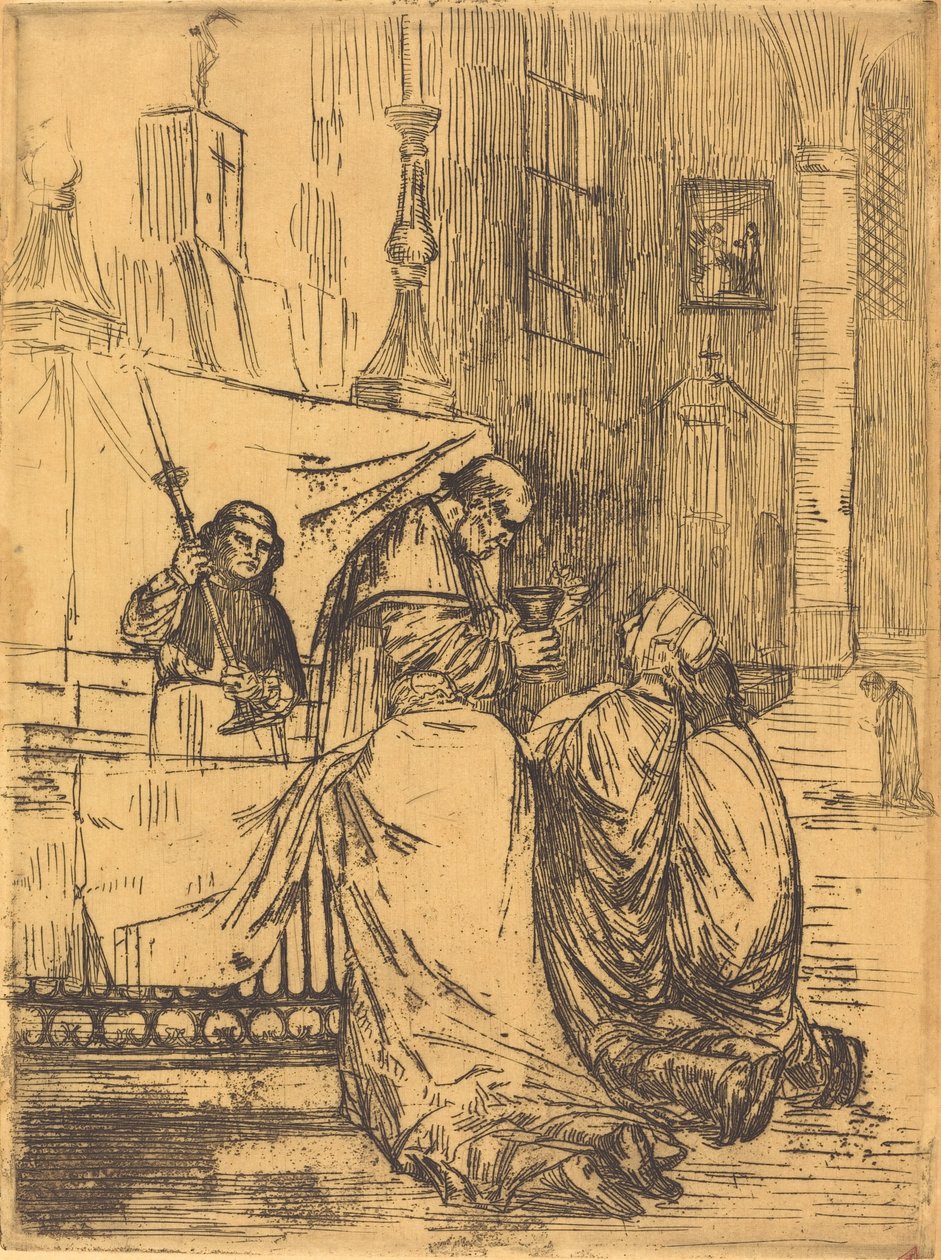 Communie in de kerk van Saint Medard door Alphonse Legros