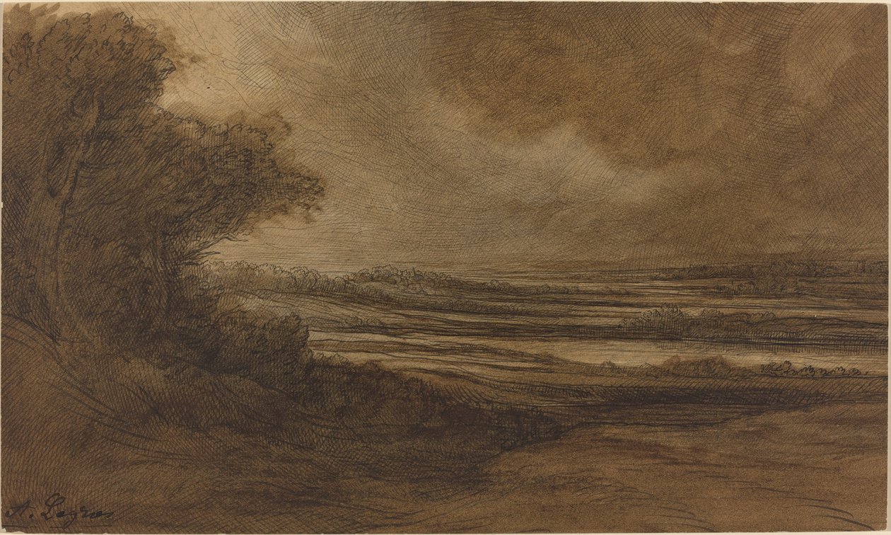 Platteland van Bourgondië [recto] door Alphonse Legros
