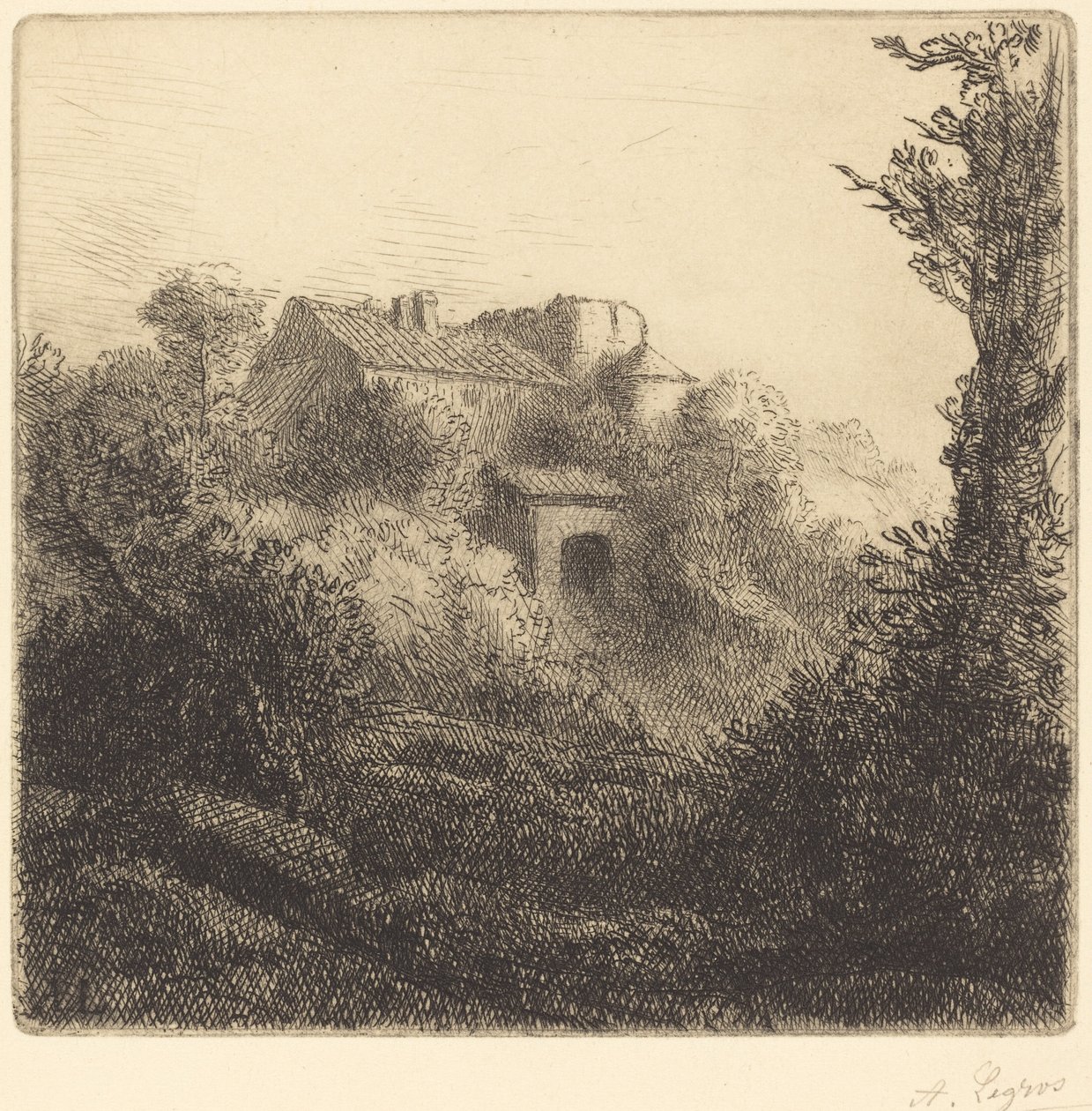 Boerderij op een Heuvel (La ferme sur la colline) door Alphonse Legros