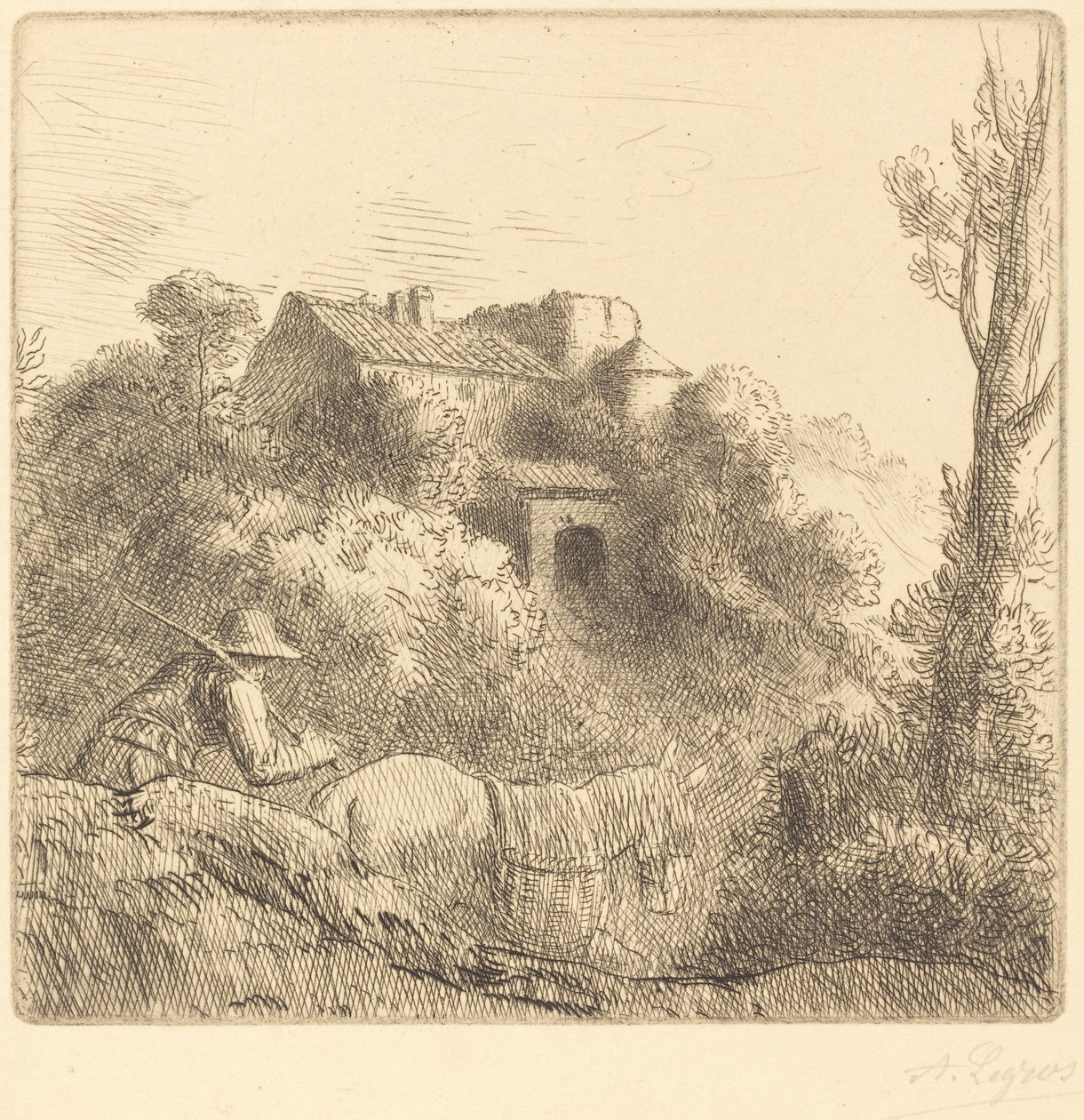 Boerderij op een Heuvel (La ferme sur la colline) door Alphonse Legros