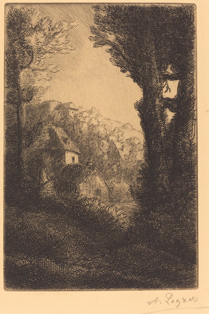 Boerderij op een Heuvel in Zonlicht (La ferme du coteau; Effet de soleil sur le coteau) door Alphonse Legros