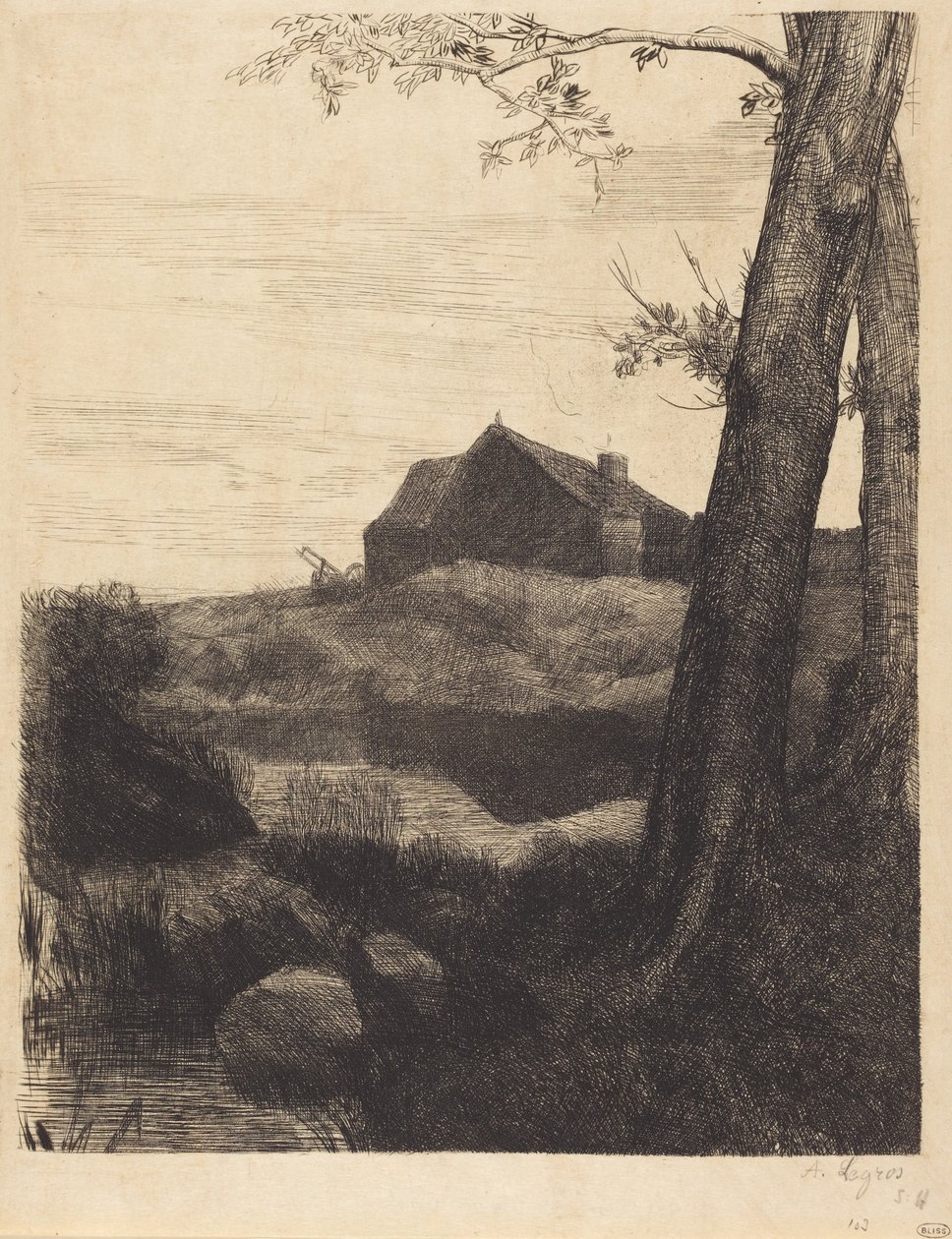 Boerderij met grote boom (La ferme au grand arbre) door Alphonse Legros