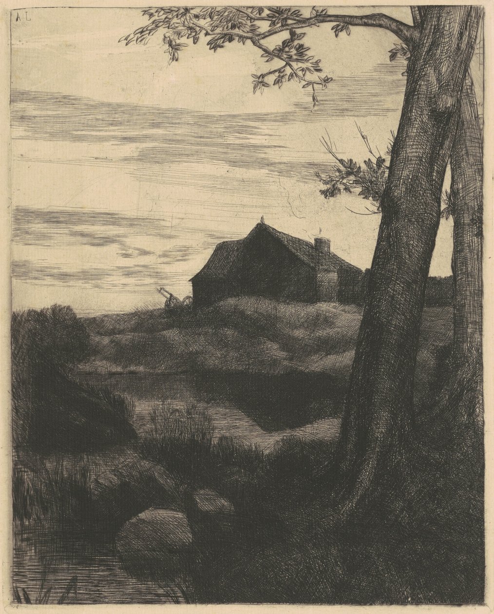 Boerderij met een grote boom (La Ferme au Grand Arbre) door Alphonse Legros