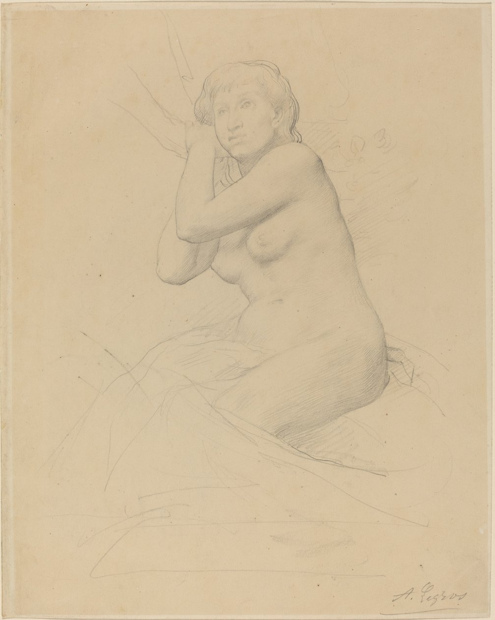 Zittende vrouwelijke naakt door Alphonse Legros