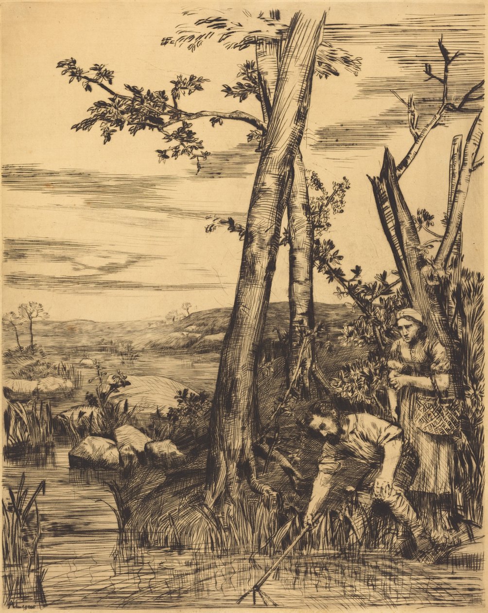 Fischen nach Flusskrebsen door Alphonse Legros