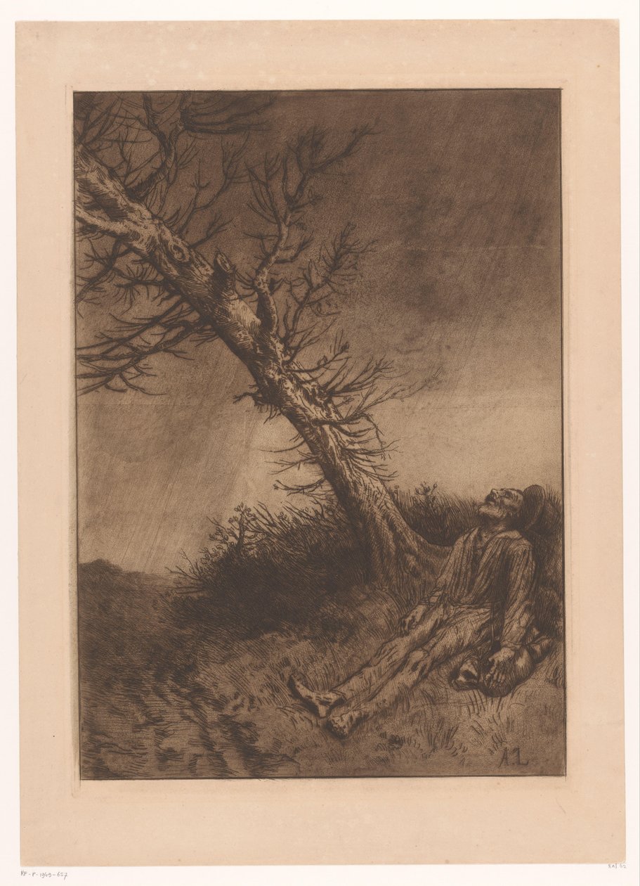 Gestorven oude man onder een boom door Alphonse Legros
