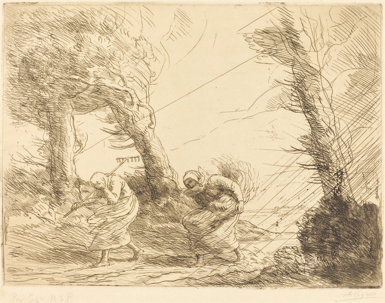 Oogsters verrast door de storm door Alphonse Legros