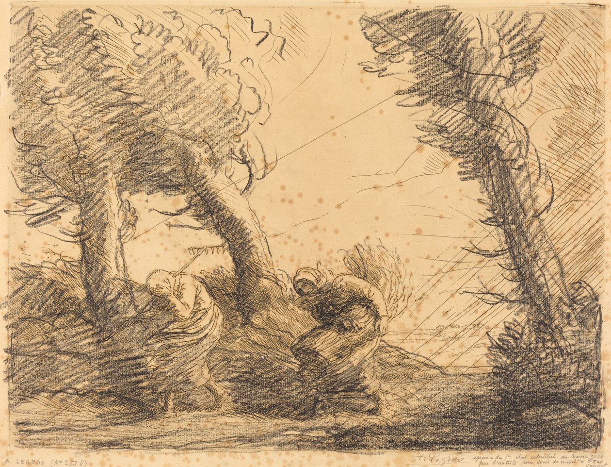 Oogsters verrast door de storm door Alphonse Legros