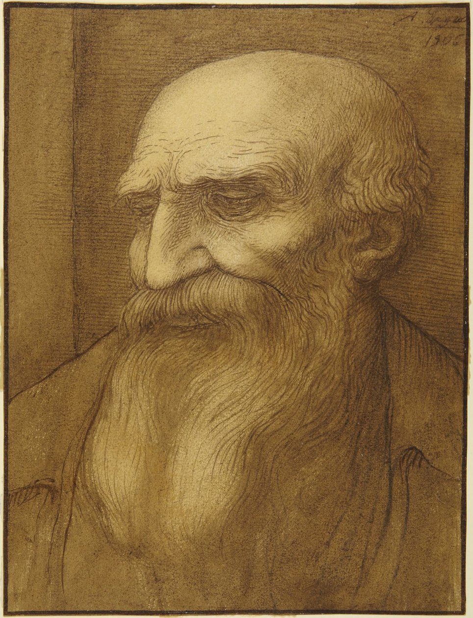 Kop van een bebaarde man door Alphonse Legros