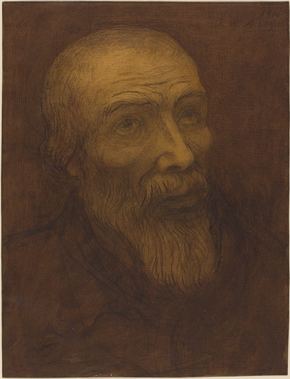 Hoofd van een Kale Man met een Baard door Alphonse Legros
