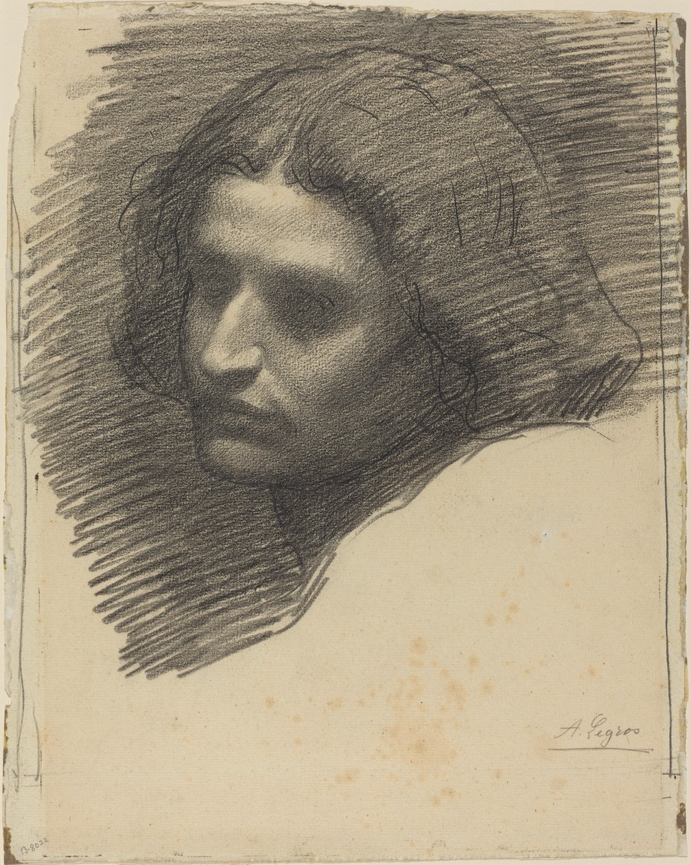 Hoofd van een man naar links gericht [recto] door Alphonse Legros