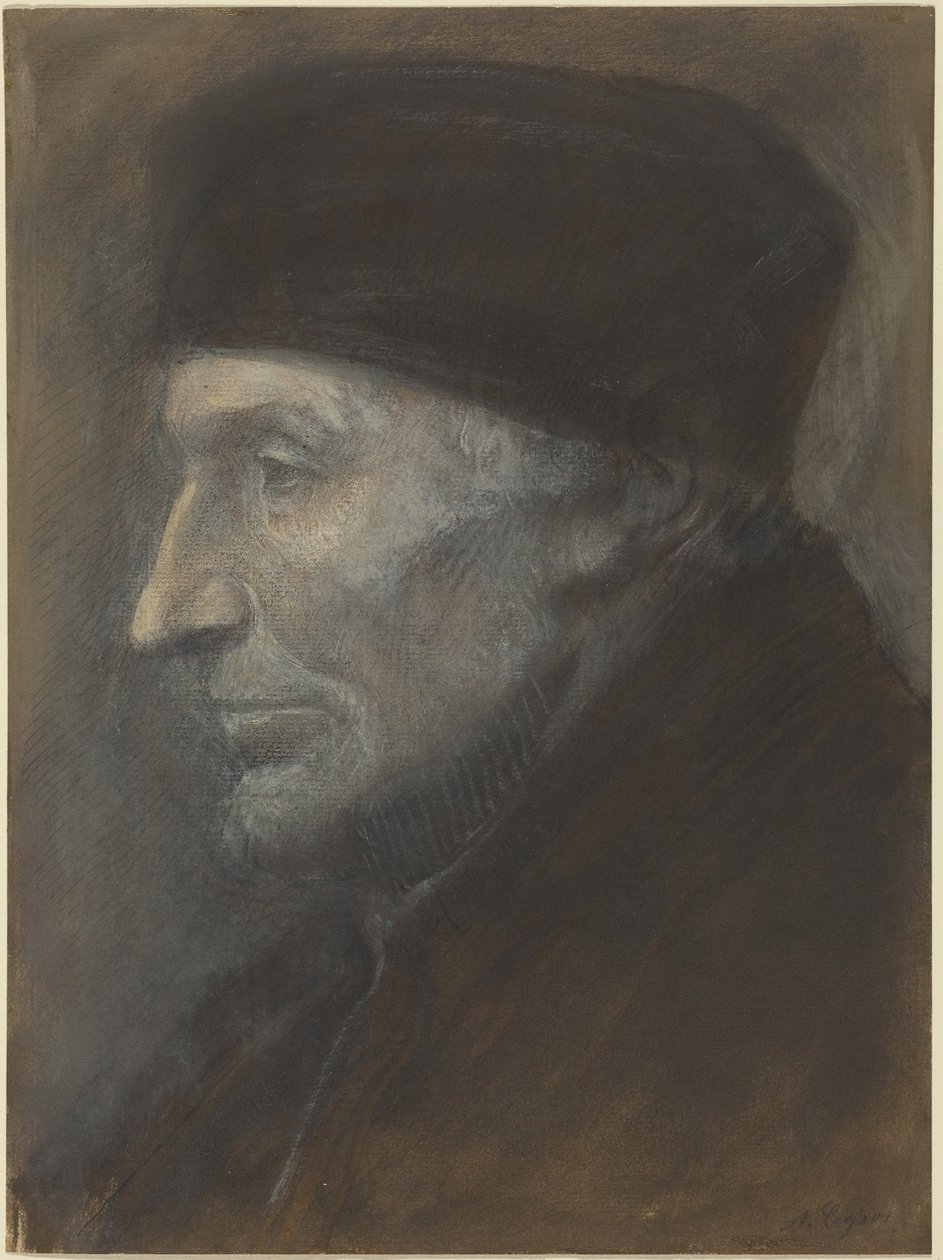 Hoofd van een man met een keppeltje door Alphonse Legros