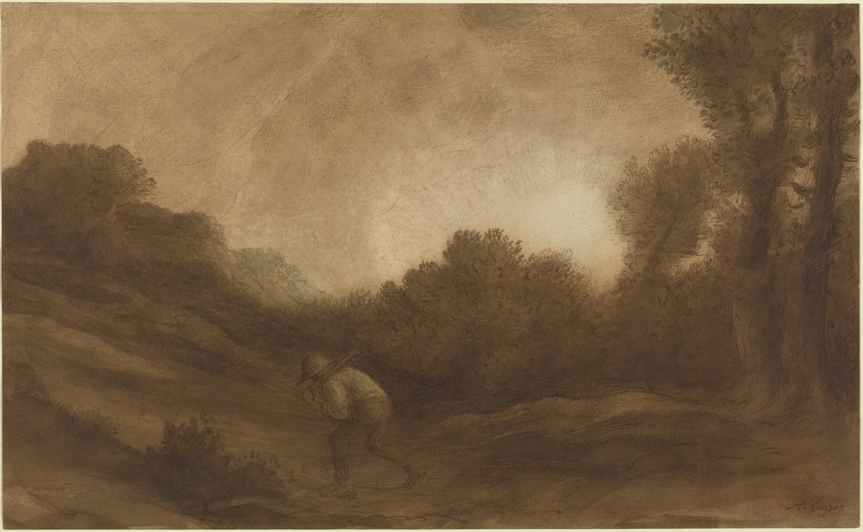 Landschap, avond door Alphonse Legros