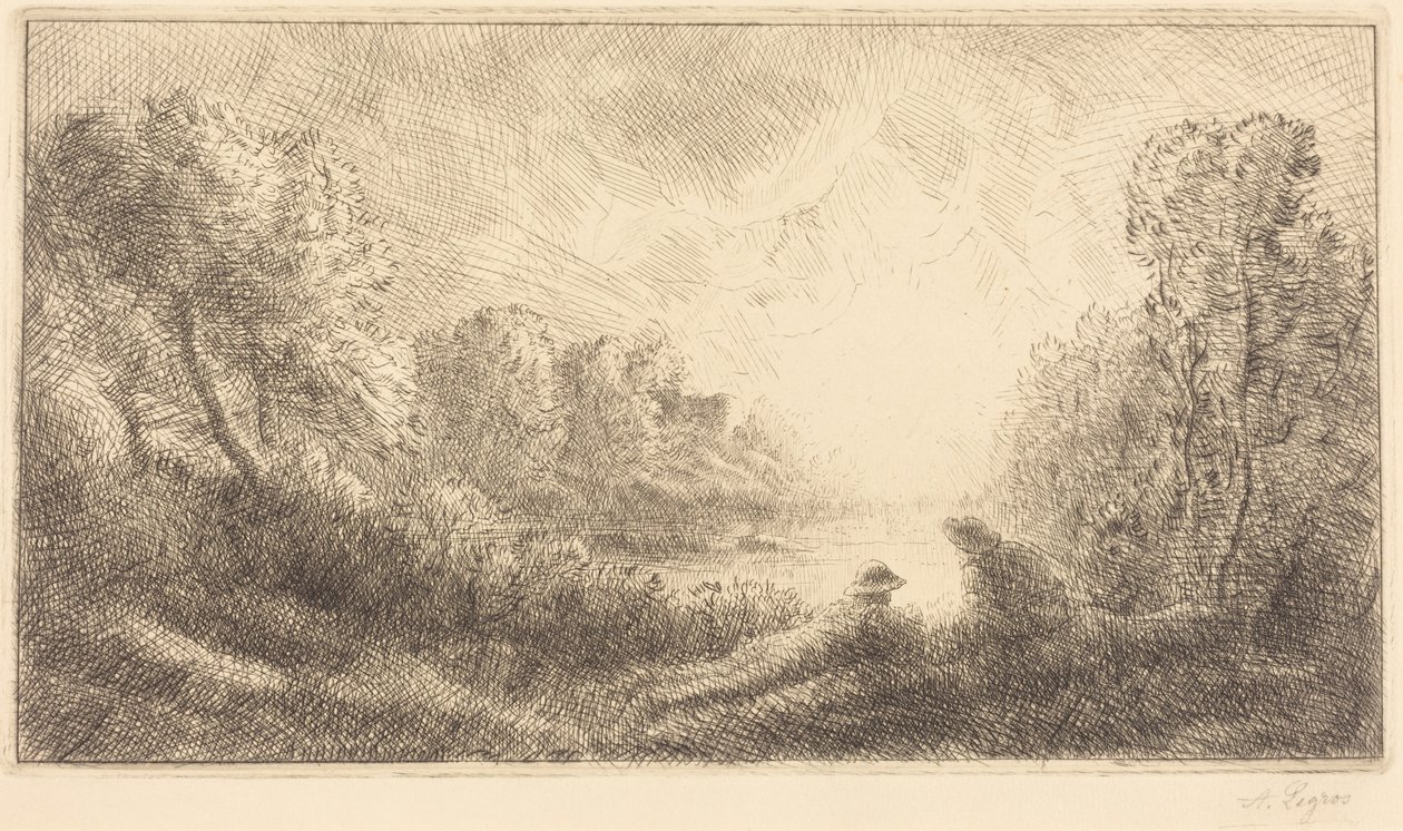 Landschap: Zonsopgang (Landschap: Zonsopgang) door Alphonse Legros