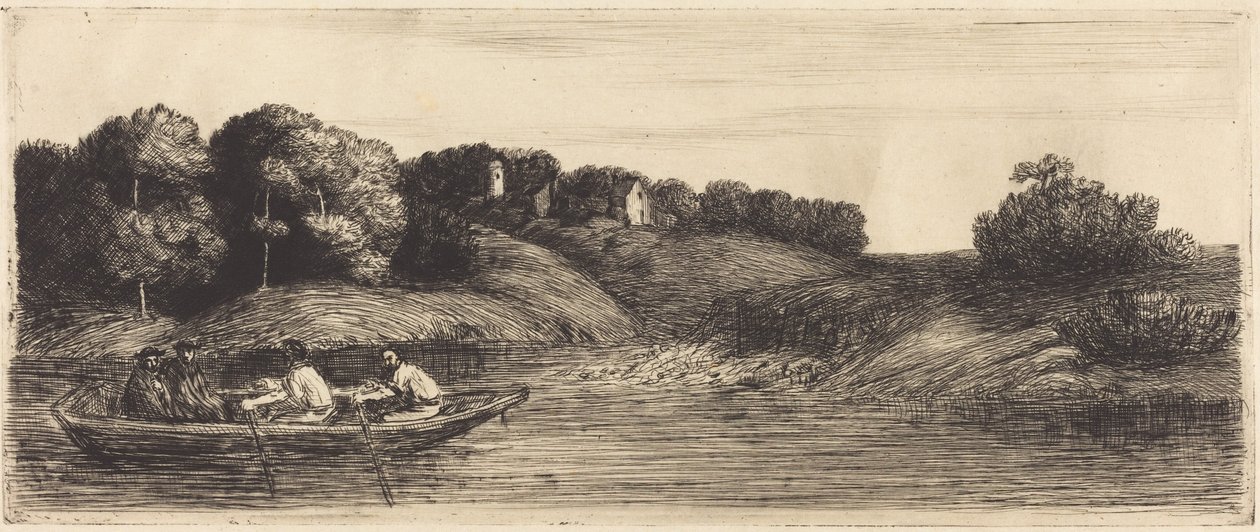 Landschap met boot, 1e plaat  (Het landschap met de boot) door Alphonse Legros