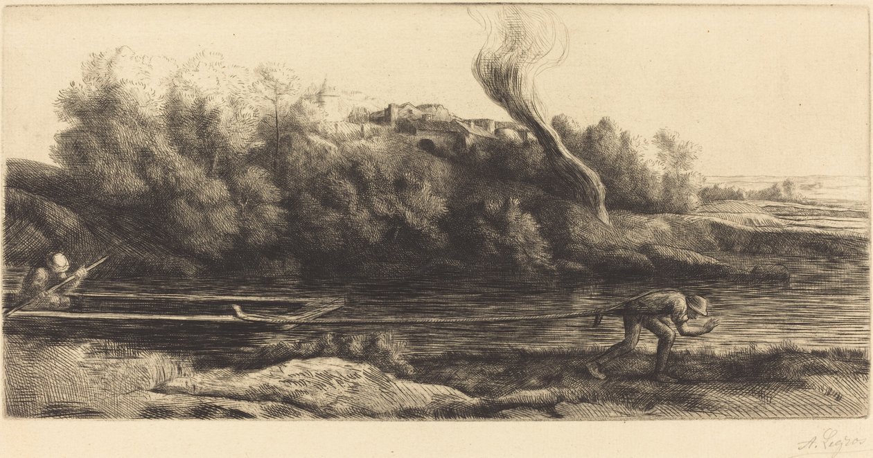 Landschap met boot, 2e plaat (Paysage au bateau) door Alphonse Legros