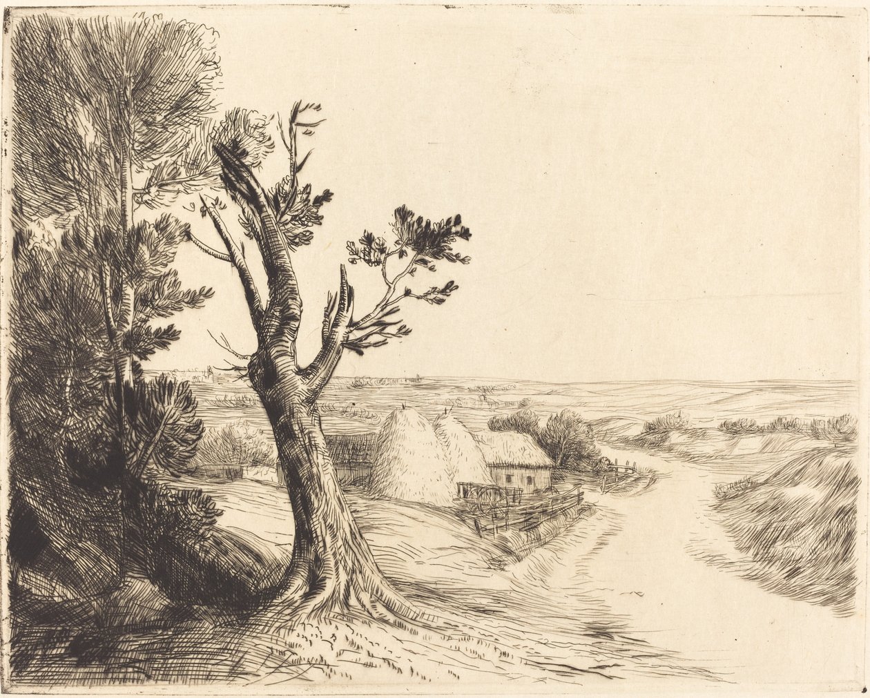 Landschap met Hooibergen door Alphonse Legros