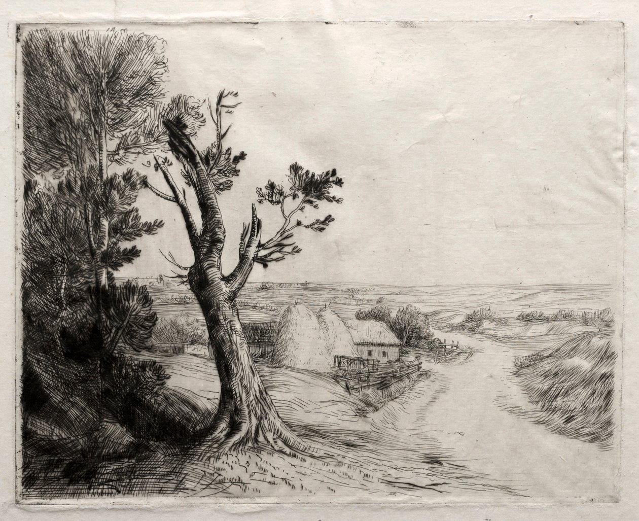 Landschap met hooimijten door Alphonse Legros