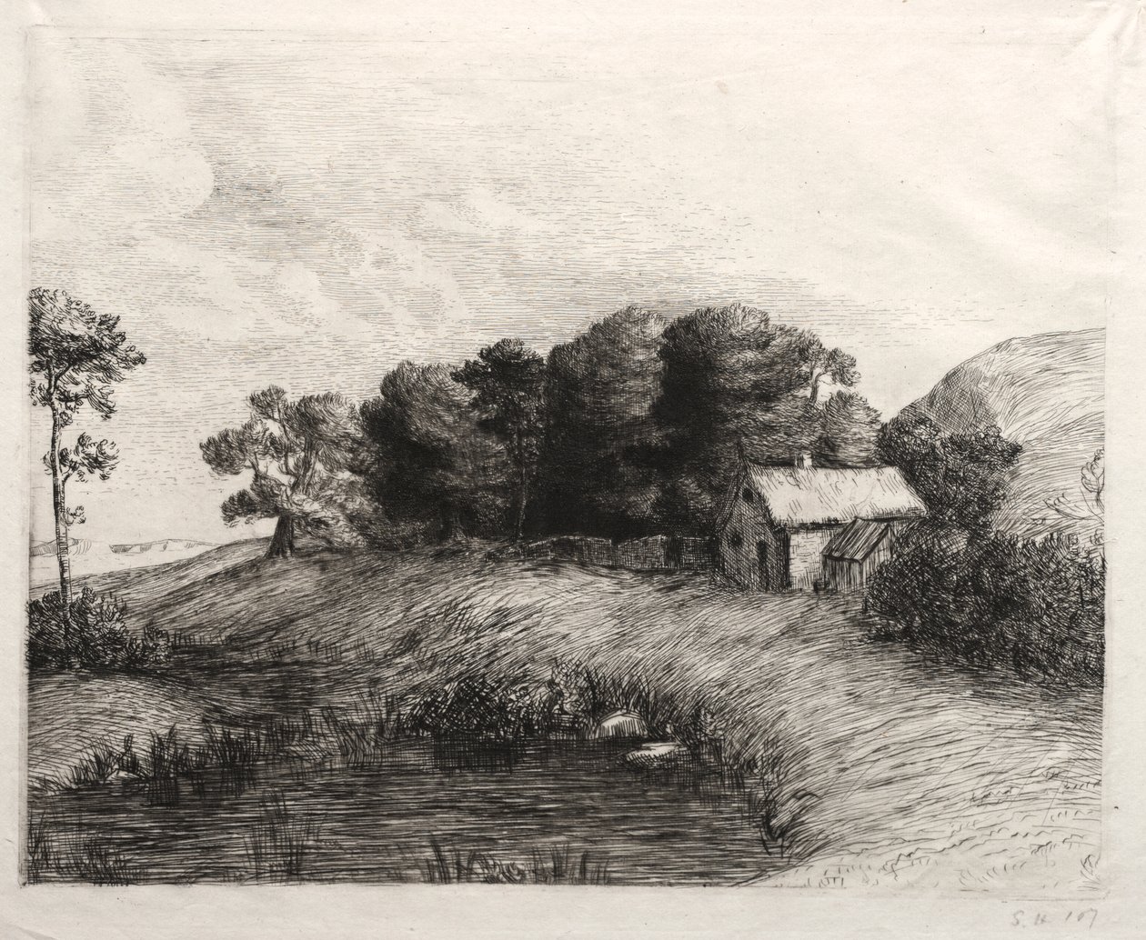 Landschap met een vijver door Alphonse Legros