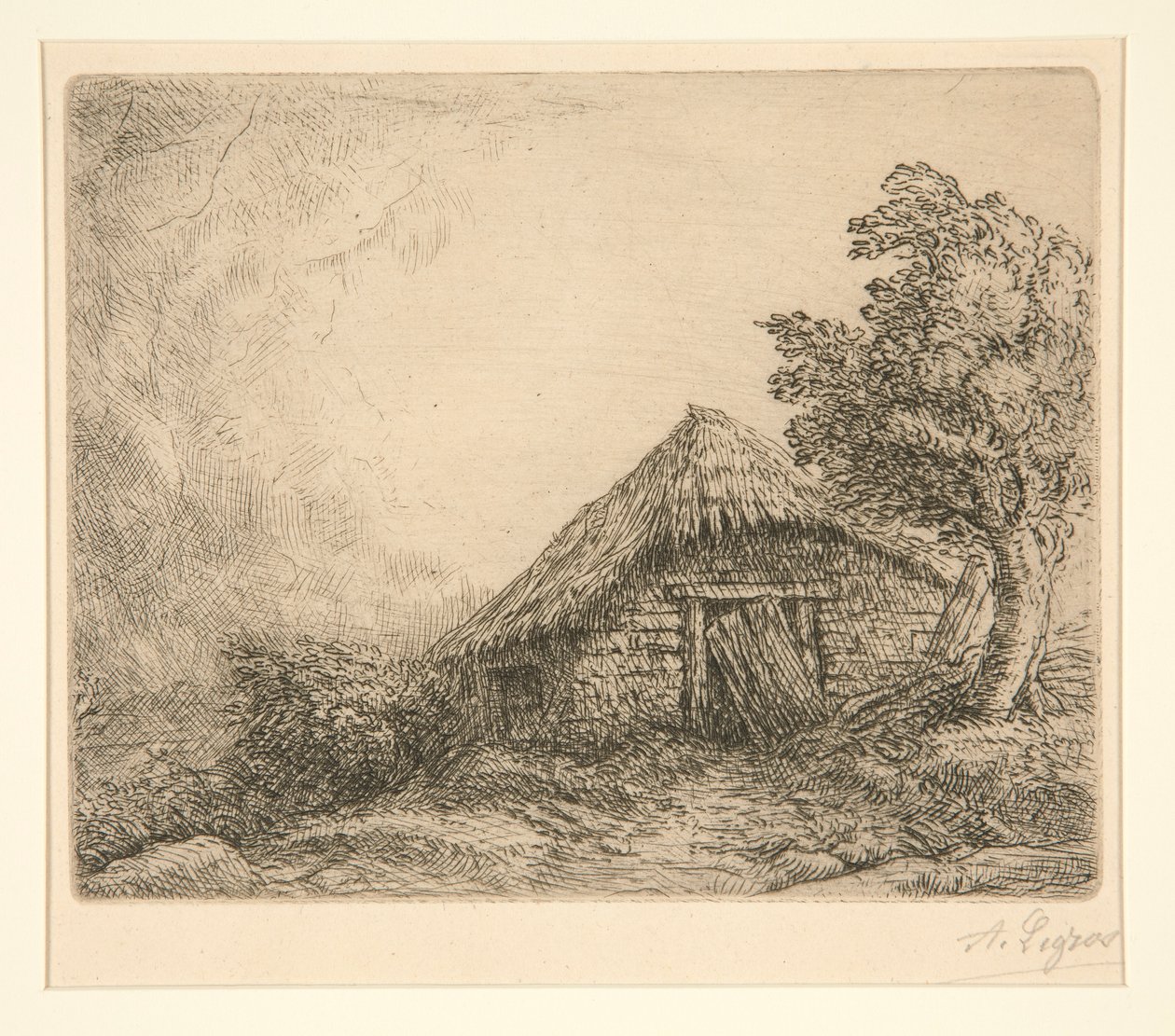 Huisje op een heuvel door Alphonse Legros