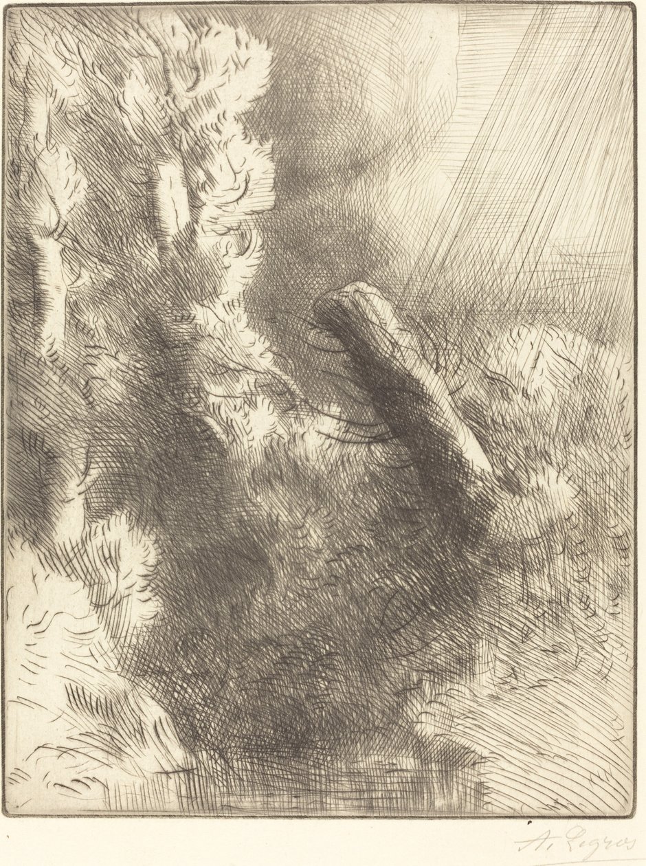Herinneringen aan Fontainebleau in de regen door Alphonse Legros