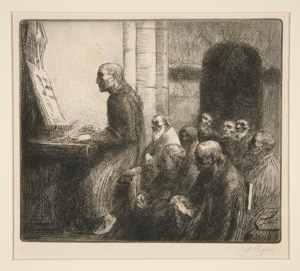 Monnik die orgel speelt in een kerk door Alphonse Legros