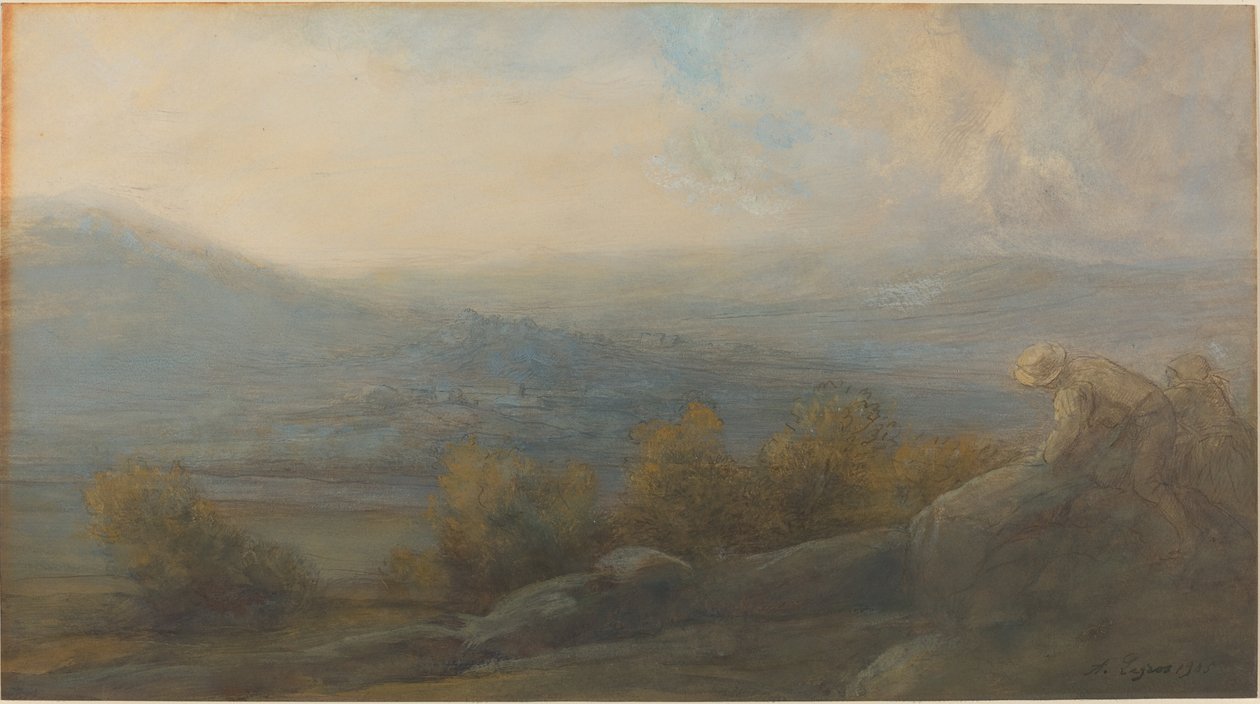 Berglandschap met twee figuren rechts door Alphonse Legros