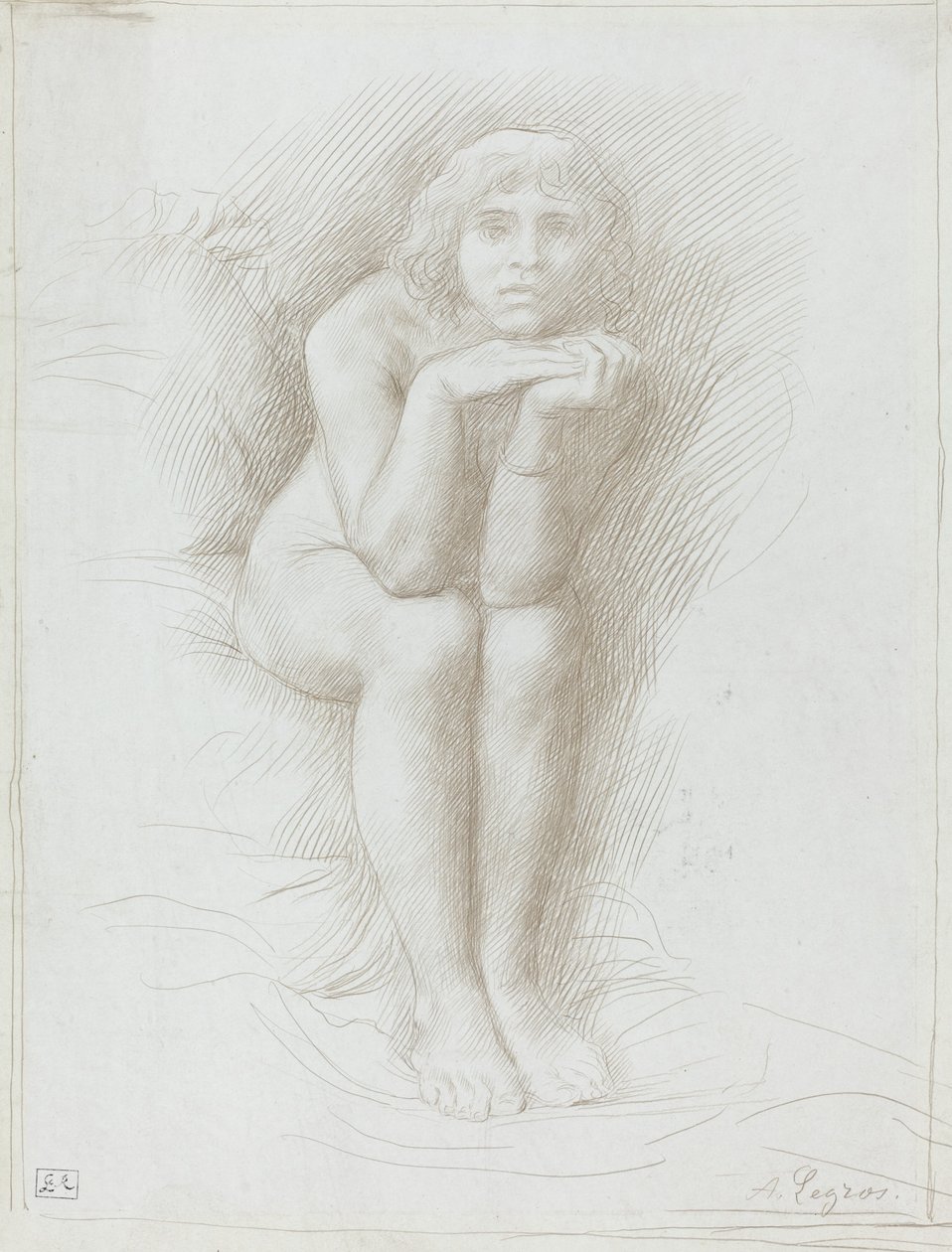 Zittend Naakt Model door Alphonse Legros