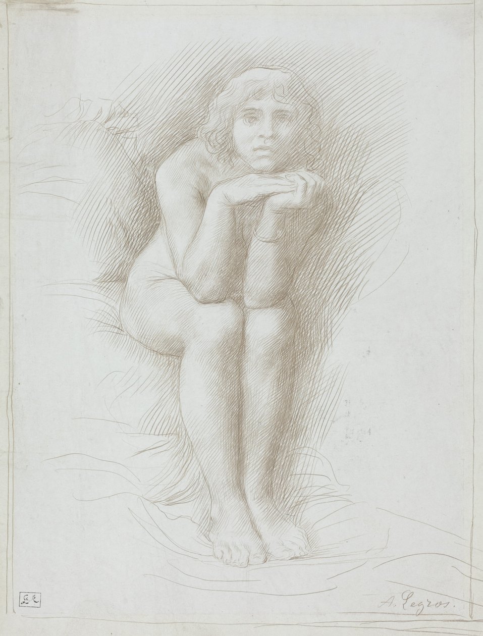 Zittend naaktmodel door Alphonse Legros