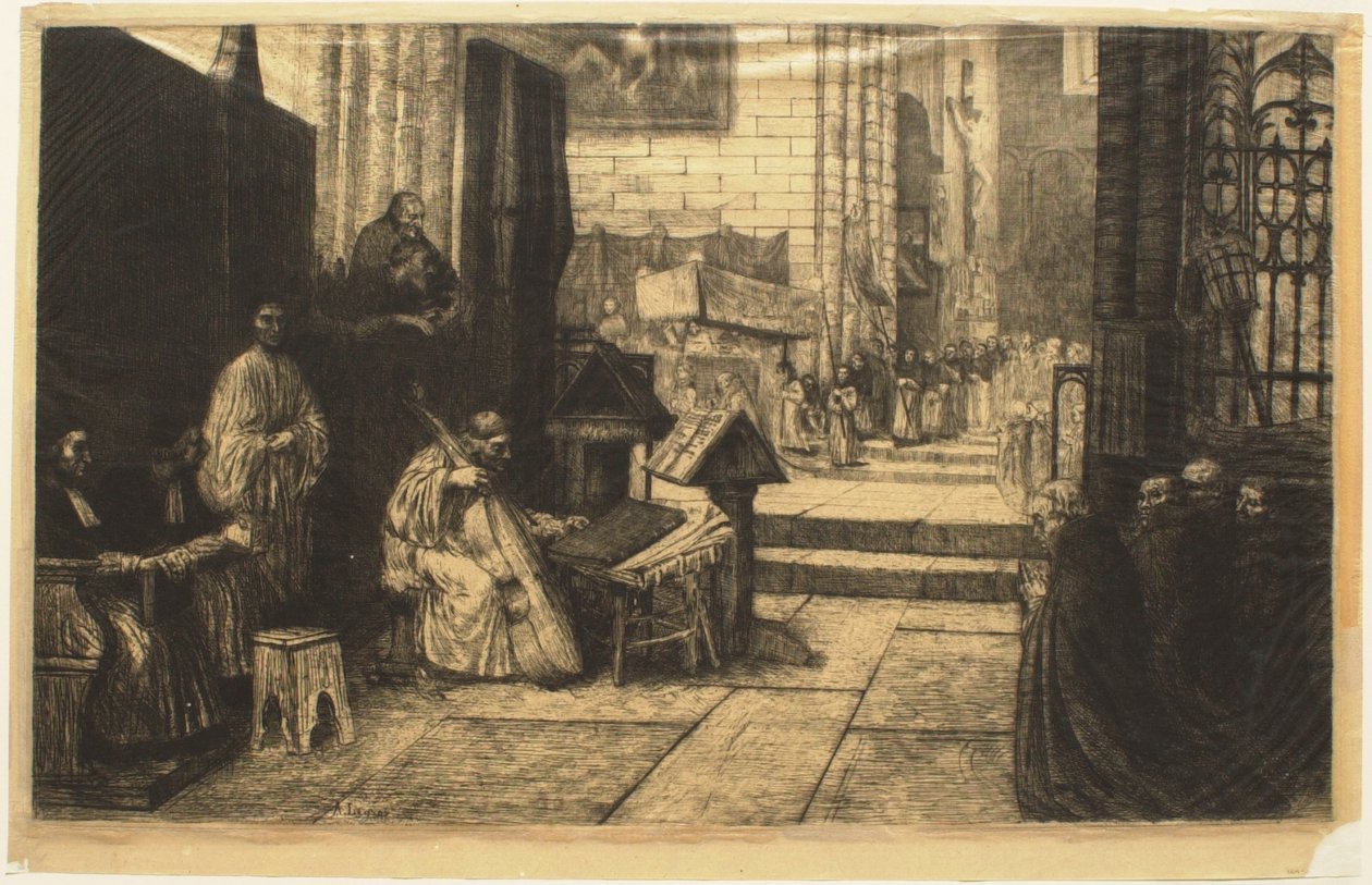 Processie in een Spaanse kerk door Alphonse Legros