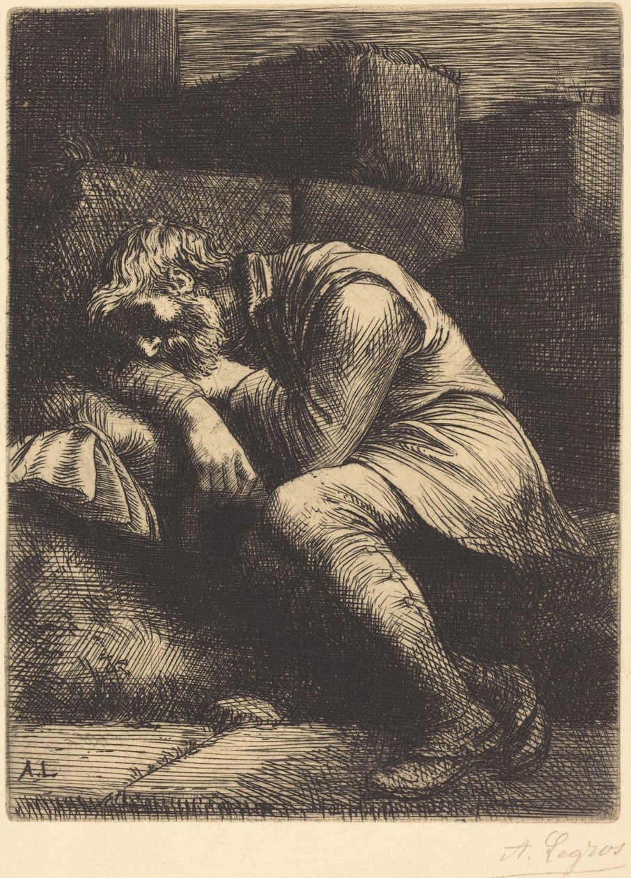 Slapende bedelaar door Alphonse Legros