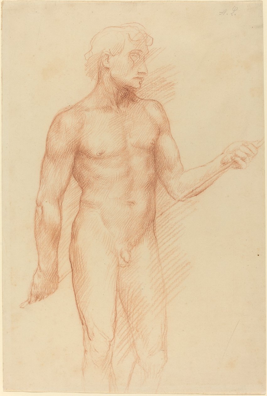 Studie van een Mannenfiguur, Staaf Achter Rug Houdend door Alphonse Legros