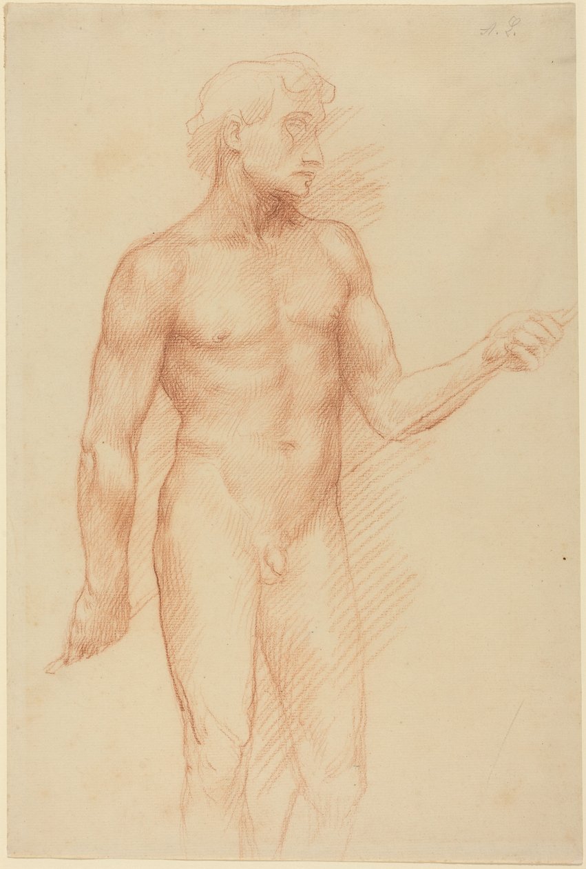 Studie van een mannenfiguur, met een stok achter de rug door Alphonse Legros