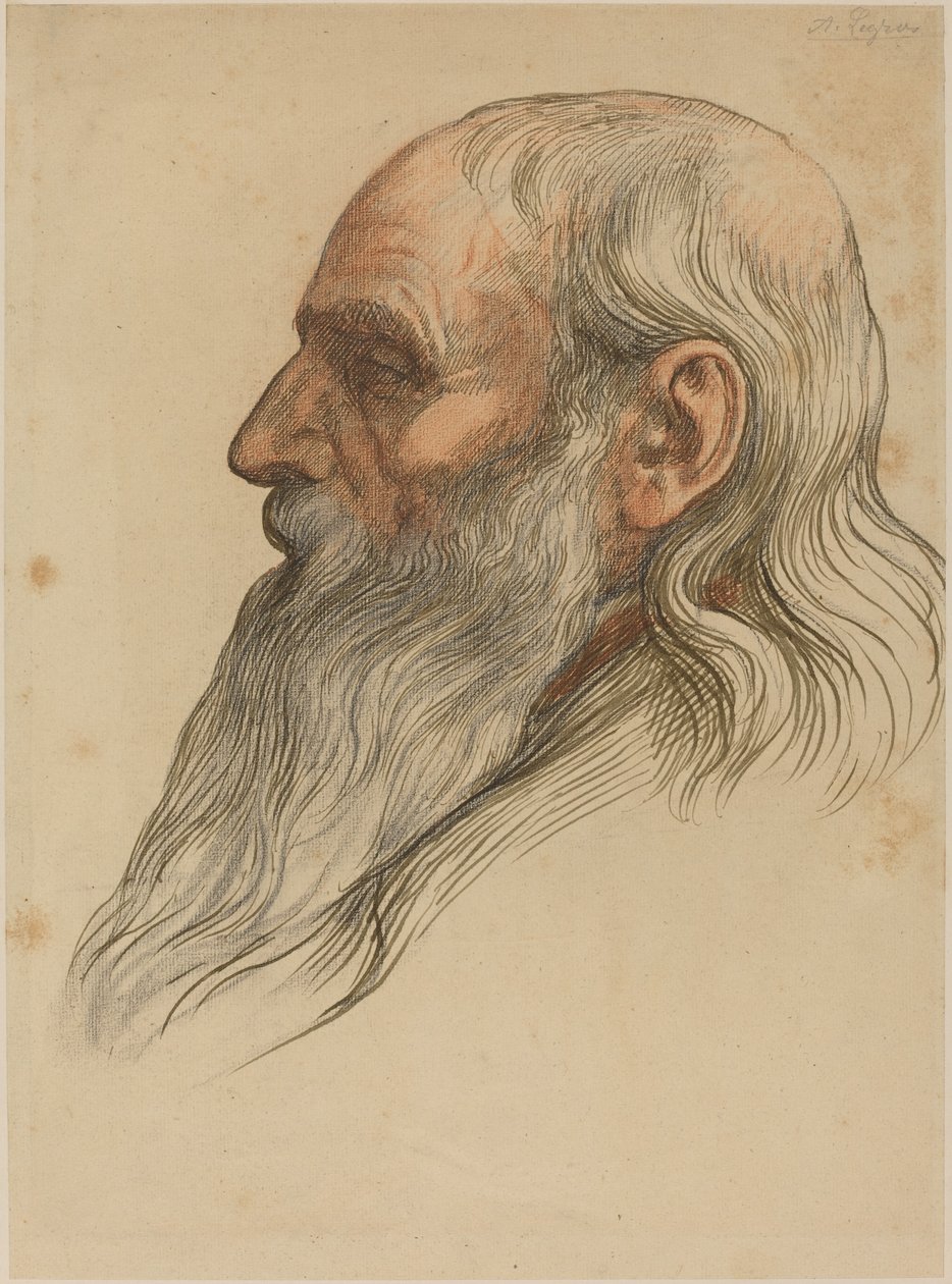 Studie van een mannenhoofd met een volle baard door Alphonse Legros