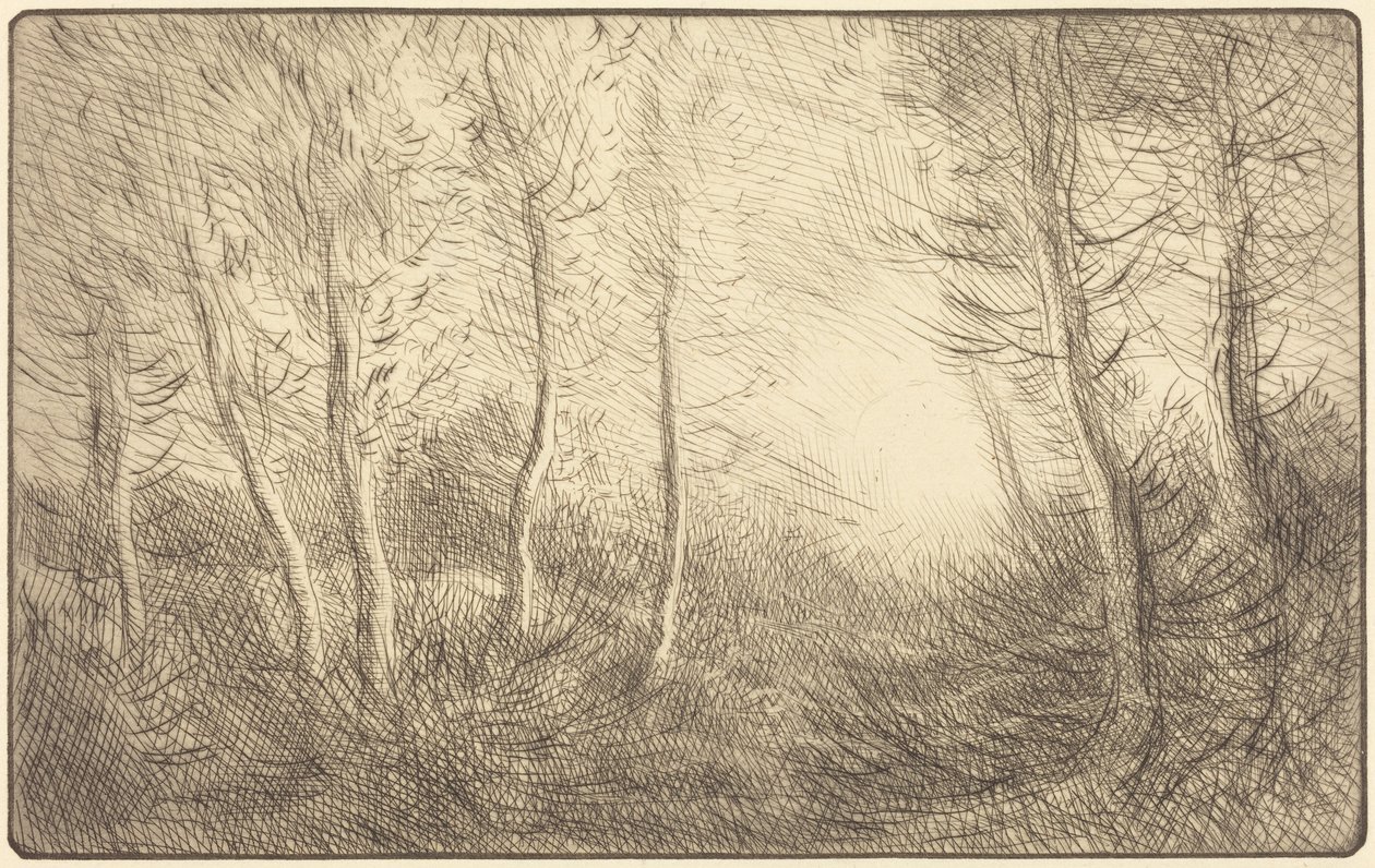 Zonsopgang, bossen van Clamard door Alphonse Legros