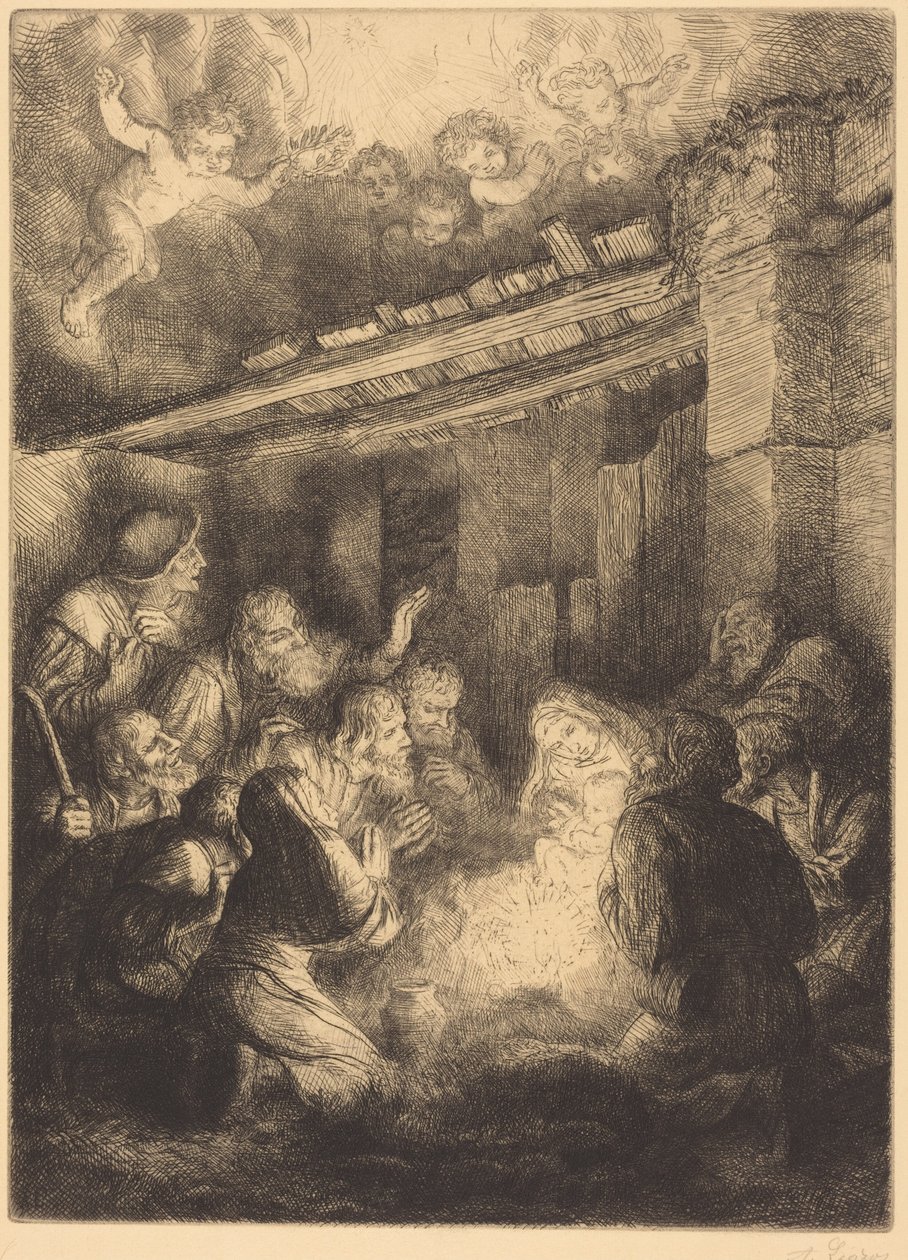 The Adoration of the Shepherds (De aanbidding door de herders) door Alphonse Legros