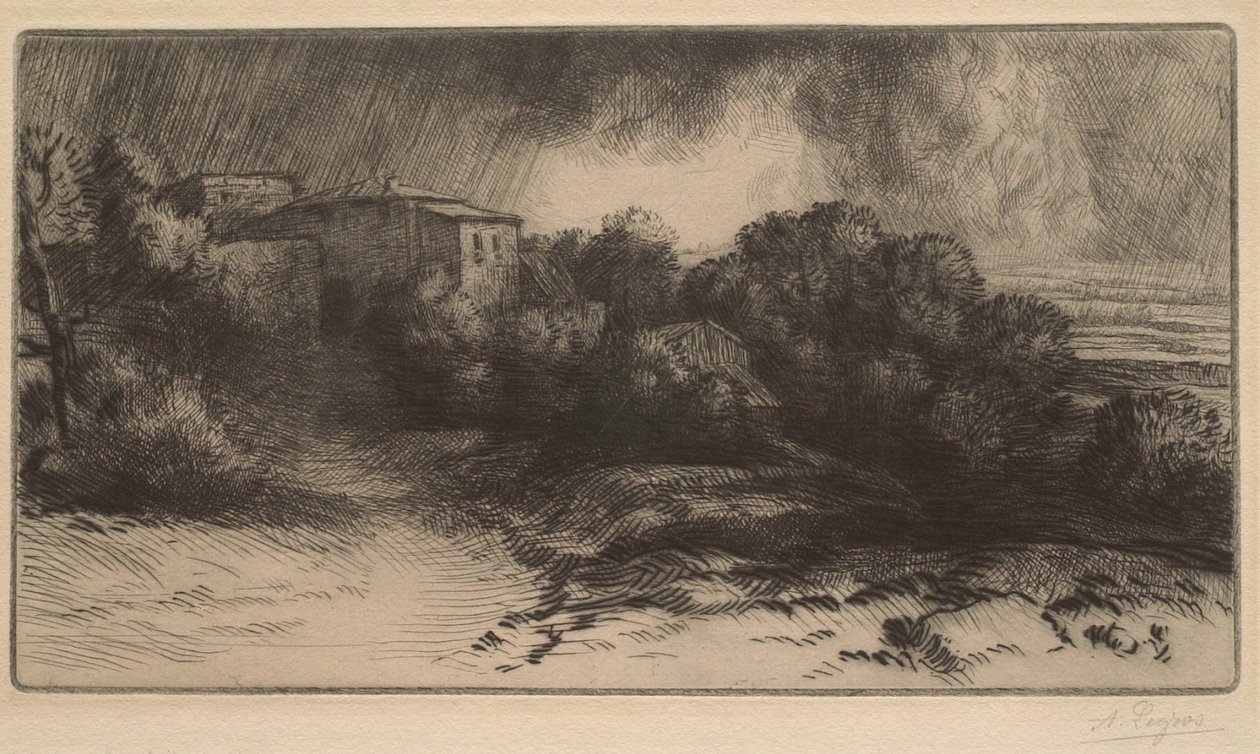 De boerderij bij Brieux (onweerseffect) door Alphonse Legros