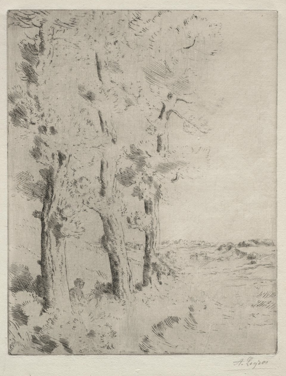 De lezer: De lezing onder de bomen, ca. 1882 door Alphonse Legros