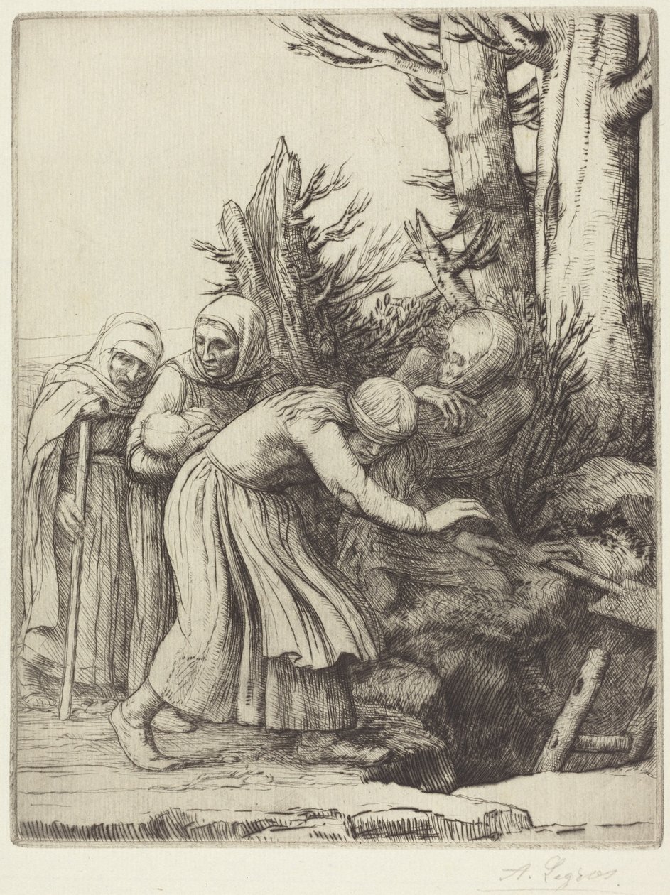 De triomf van de Dood: De Dood bereidt een verblijfplaats voor de daklozen (Le triomphe de la Mort: La mort a prepare une demeure a des abandonnees) door Alphonse Legros