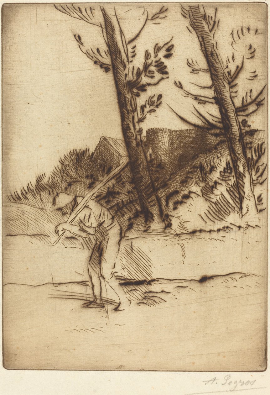 Zicht op een Boerderij (La ferme des Bordes) door Alphonse Legros