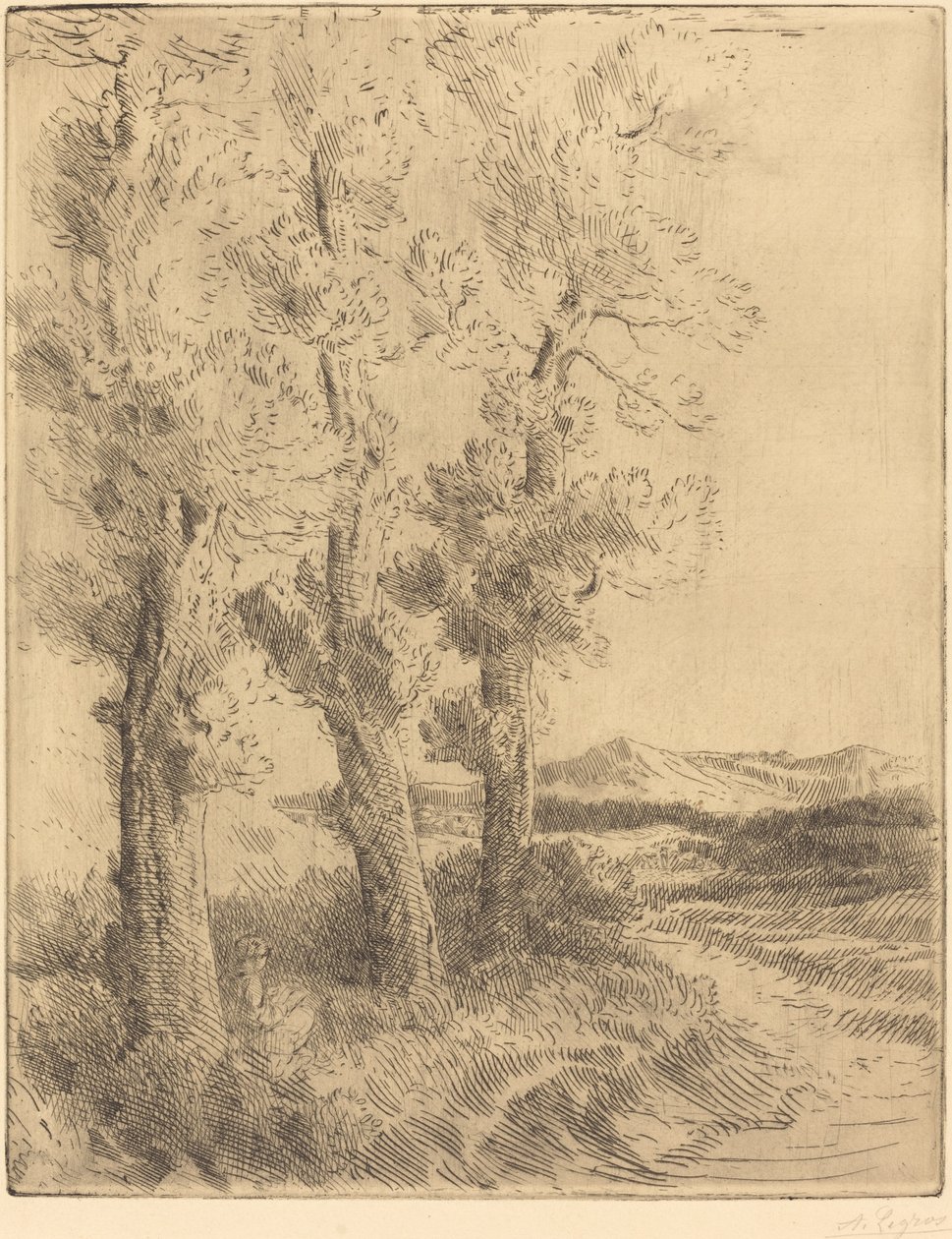 Vrouw lezend: les onder de bomen door Alphonse Legros
