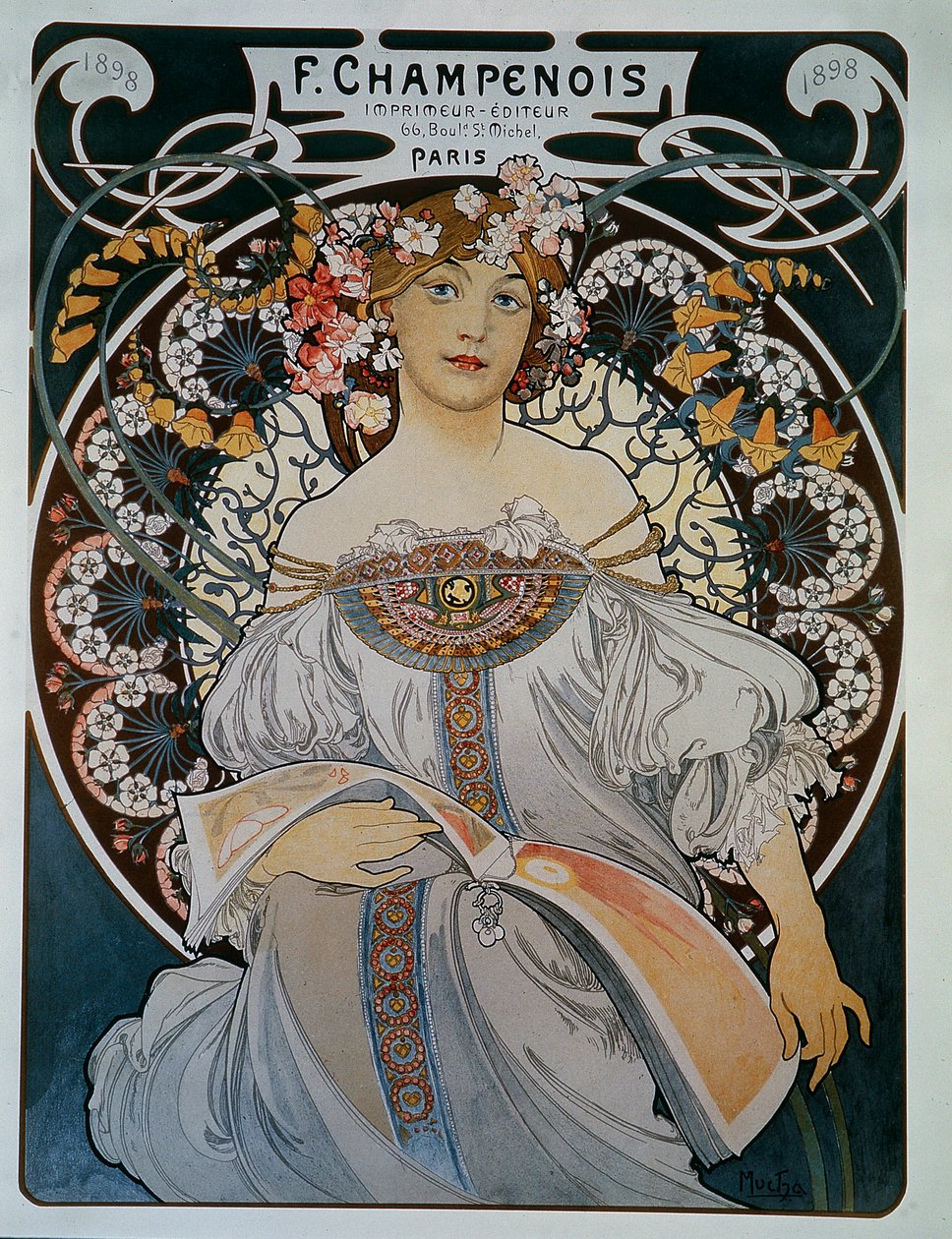 Reclame voor de drukker-uitgever F. Champenois - door Mucha door Alphonse Mucha