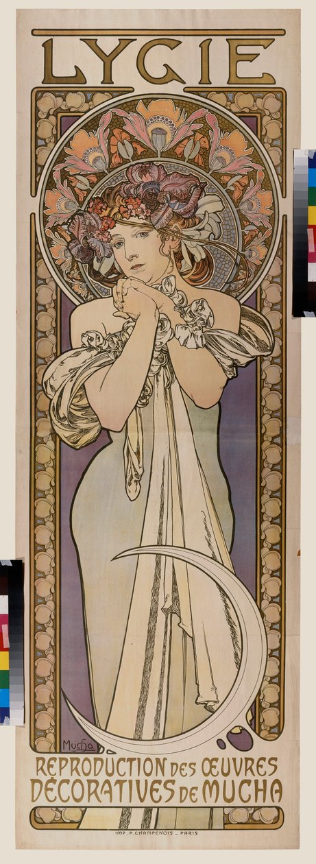 Reclameposter voor de dansgroep Lygie door Alphonse Marie Mucha