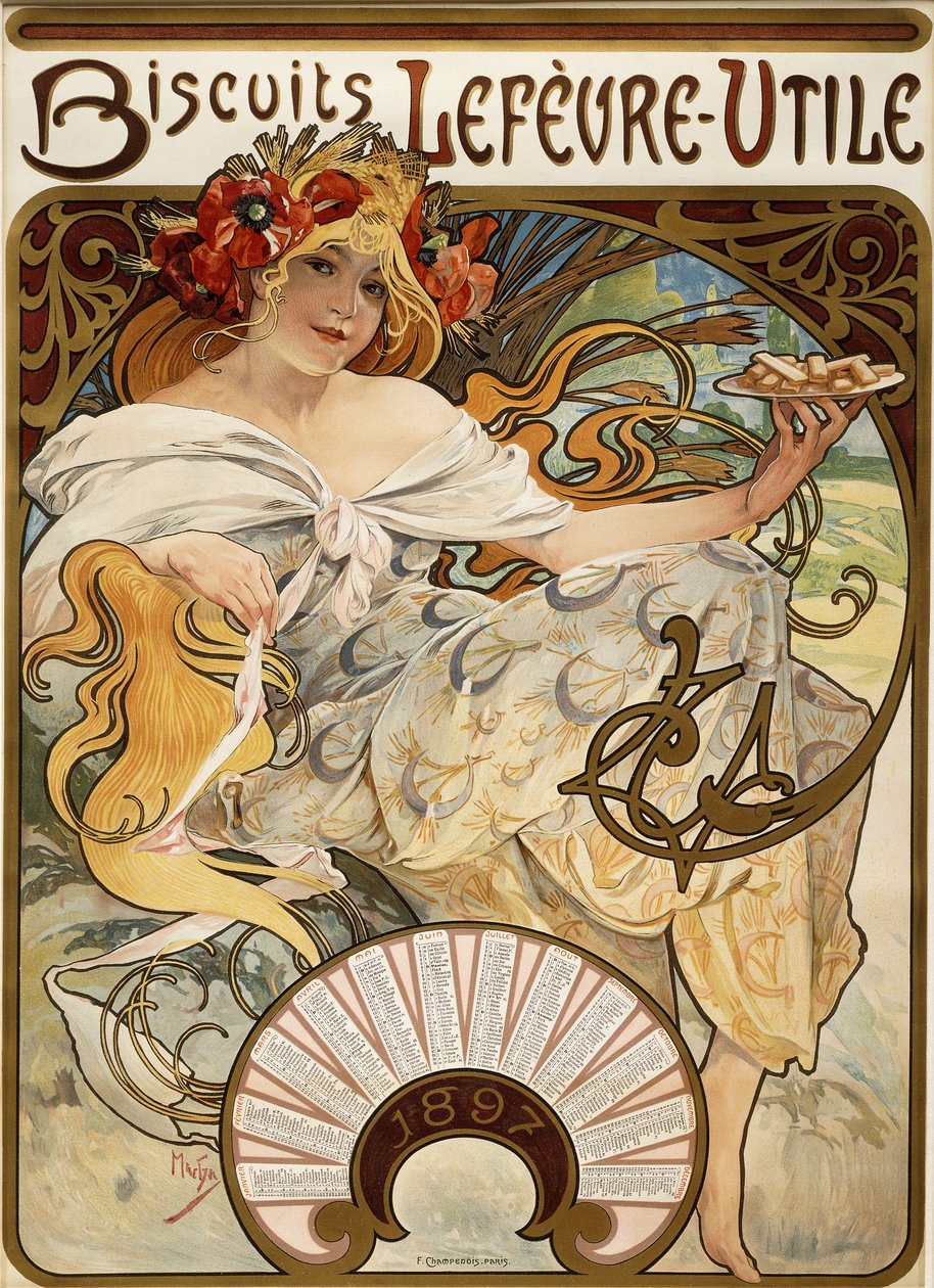 Biscuits Lefevre-Utile, ontworpen als een kalender voor 1897, 1896 door Alphonse Mucha