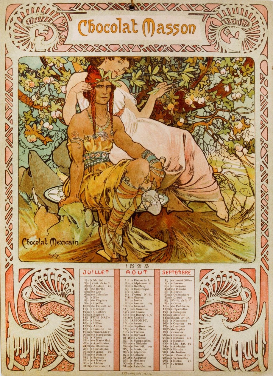 Chocolade Masson kalender geïllustreerd door Mucha door Alphonse Mucha