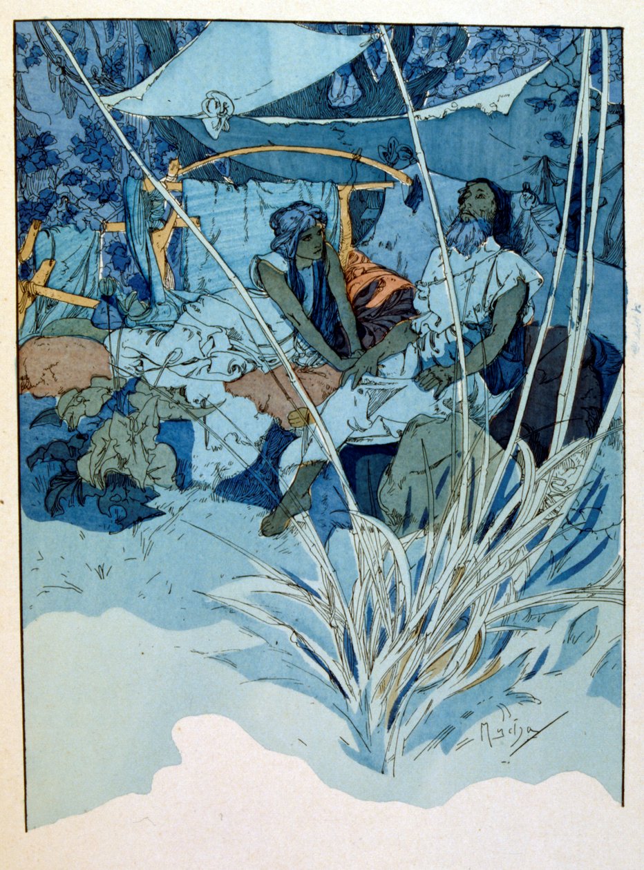 Illustratie door Alphonse Mucha uit "Rama" een gedicht in drie bedrijven door Paul Verola. ca.1898. Mucha (1860 – 1939). was een Tsjechische Art Nouveau schilder door Alphonse Mucha