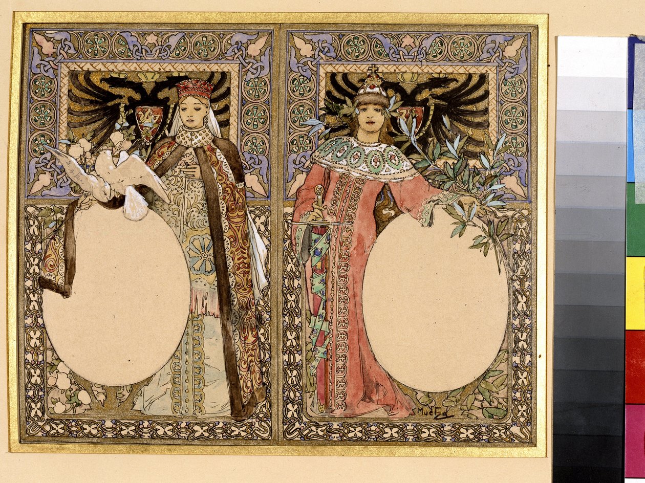 Illustratie van een boek (sprookje of legende) door Alphonse Marie Mucha