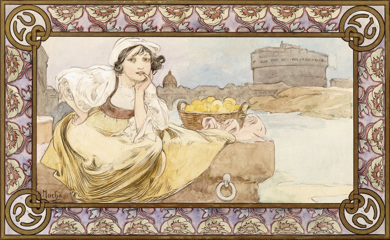 Italiaans meisje, 1900 door Alphonse Mucha