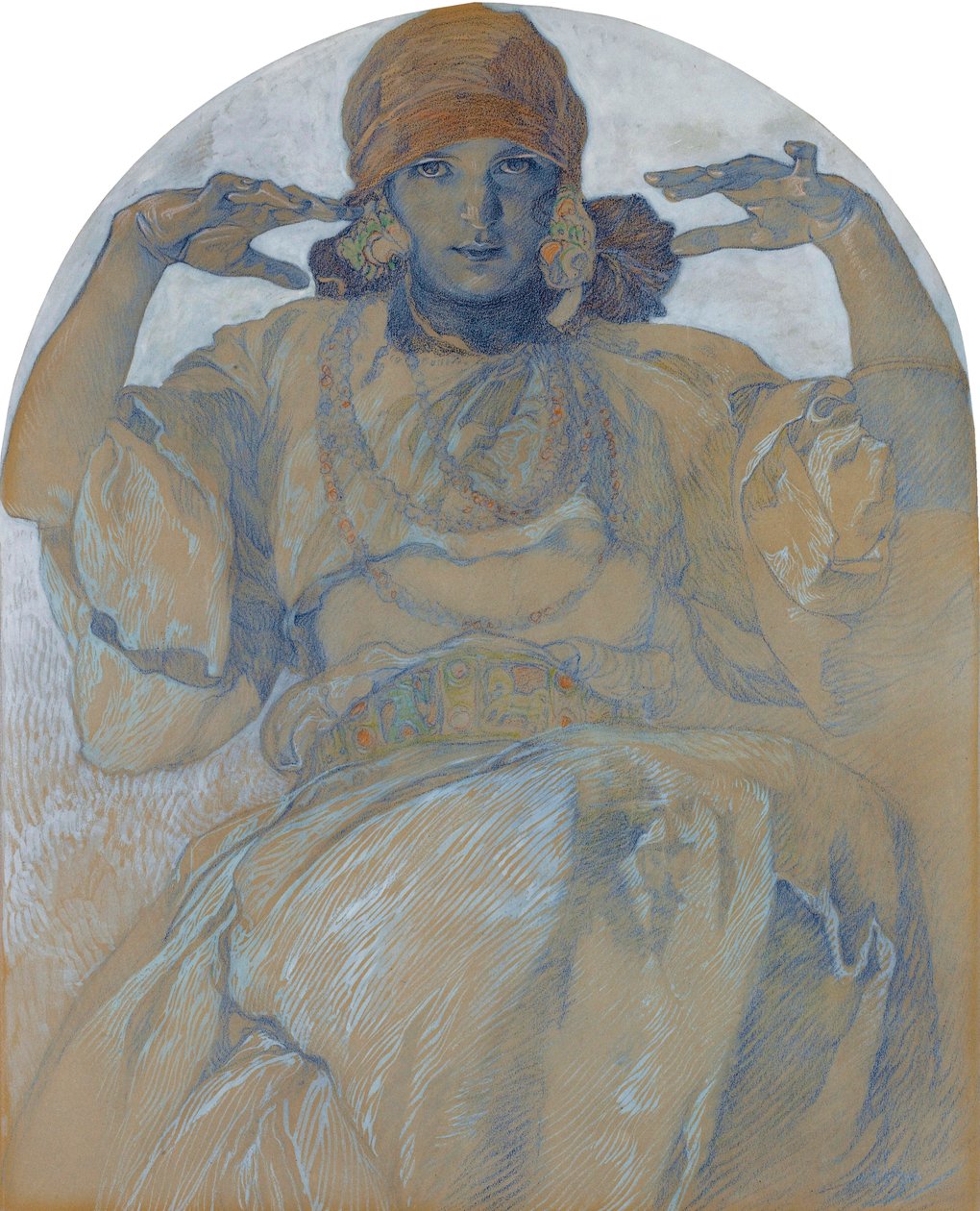 Portret van de dochter van de kunstenaar Jaroslava Muchova (1909-1986) - Schilderij van Alphons Mucha (1860-1939) - rond 1924 - 51x41 cm - Privécollectie door Alphonse Mucha